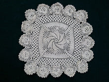 Load image into Gallery viewer, Square Ecru (Natural Cotton Colour) Vintage Pinwheel Pattern Handmade Crocheted Doily