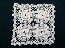 Load image into Gallery viewer, Square Ivory 1950s Vintage Cotton Lace Handmade Crocheted Doily