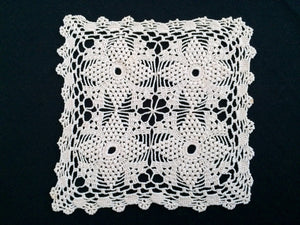 Square Ivory 1950s Vintage Cotton Lace Handmade Crocheted Doily