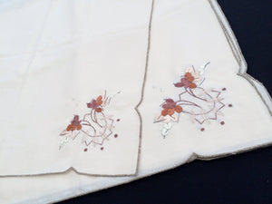 11 Vintage Ivory and Ecru Embroidered Cotton Blend Party Napkins