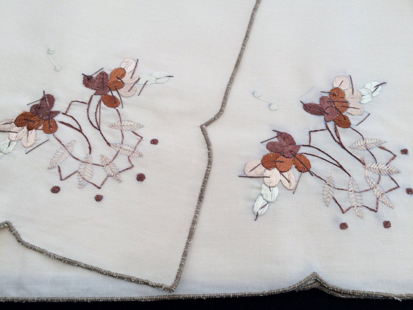 Vintage Ivory and Ecru Embroidered Cotton Blend Party Napkins Set of 11