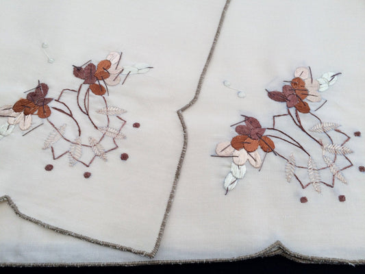 Vintage Ivory and Ecru Embroidered Cotton Blend Party Napkins Set of 11
