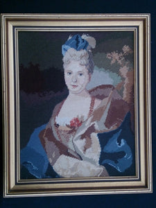 Vintage Tapestry Picture. Framed Gobelin Portrait of a Lady