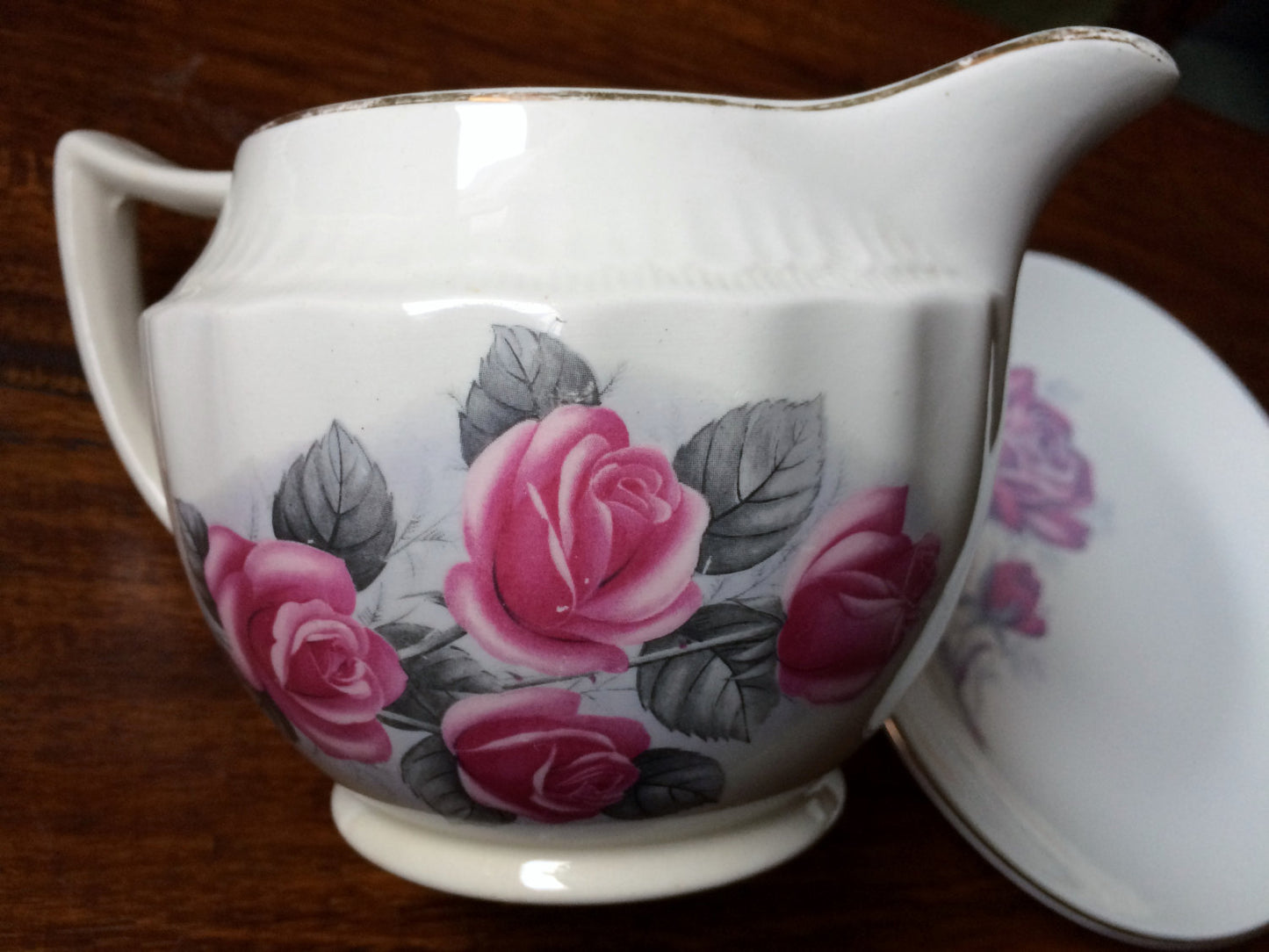 Swinnertons Staffordshire "Luxor Vellum" Sauce Jug with Red Roses