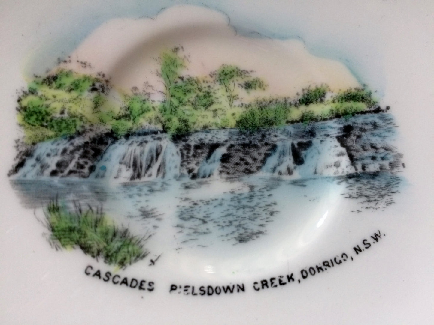 Vintage Royal Stafford 3 Piece Demitasse Set Featuring the image of the Bielsdown Creek Waterfalls, NSW, Australia. Serial number: 209&nbsp;