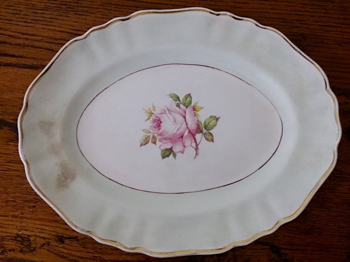 Vintage J & G Meakin (UK) Oval Serving Platter with Red Rose