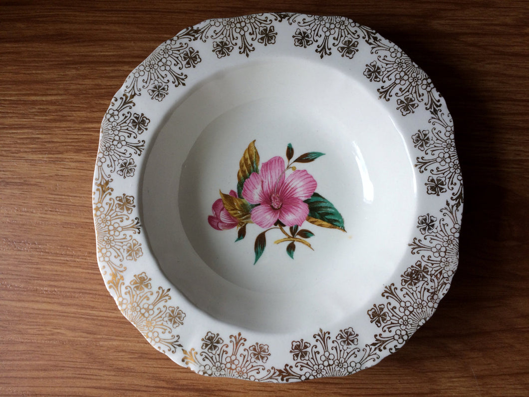 Alfred Meakin Ring/Soap/Pin Dish with Hibiscus Flower and Gold Chintz Pattern
