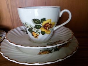 Tea for Two 2 x 3 Piece Demitasse Sets Made in England Old Foley James Kent  Ltd Yellow Roses Fluted Design with Gold Band  VCH0065