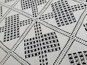 Large Off White Square Vintage Filet Crochet Lace Doily or Small Tablecloth