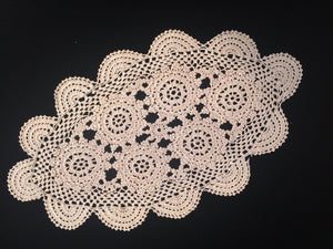 Vintage Ecru (Natural Cotton) Colour Oval Crocheted Lace Doily