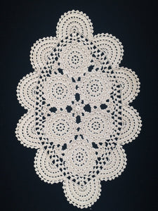 Vintage Ecru (Natural Cotton) Colour Oval Crocheted Lace Doily