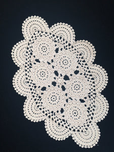 Vintage Ecru (Natural Cotton) Colour Oval Crocheted Lace Doily