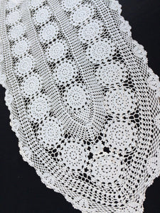 Vintage White Oval Crochet Lace Table Runner