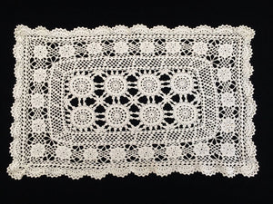 Vintage Crocheted Ivory/Beige Cotton Lace Doily or Placemat
