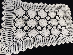 Vintage Oblong Crocheted Antique Linen White Cotton Lace Doily or Tray Cloth