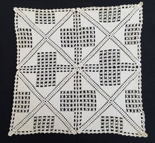 Load image into Gallery viewer, Large Off White Square Vintage Filet Crochet Lace Doily or Small Tablecloth