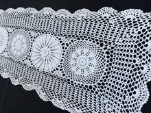 Load image into Gallery viewer, Vintage Crocheted White 3 D Flowers Patterned White Chunky Cotton Crochet Lace Table Runner