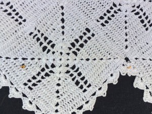 White Vintage Crocheted Oblong Cotton Lace Doily
