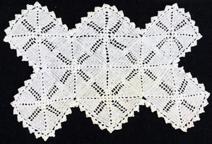 White Vintage Crocheted Oblong Cotton Lace Doily