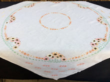 Load image into Gallery viewer, Vintage Square Floral Embroidered White Linen Tablecloth