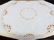 Load image into Gallery viewer, Vintage Square Floral Embroidered White Linen Tablecloth
