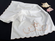 Load image into Gallery viewer, Hand Embroidered White Linen Guest Towel. Large Towel with Scalloped Edging