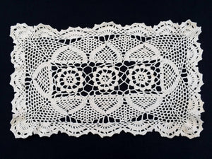 Crocheted Ivory Coloured Vintage Chunky Cotton Lace Doily, Tray Cloth or Placemat