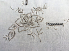 Load image into Gallery viewer, Vintage Machine Embroidered Cotton Tablecloth with Cutwork in Ivory/Ecru Colours