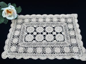 Vintage Oblong Crochet Lace Doily/Placemat in Ecru/Ivory