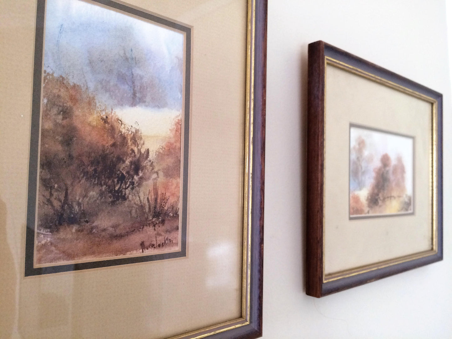 Vintage Watercolours. A Pair of Original Vintage Landscape Paintings in Gilded Wooden Frame. Australian Art
