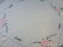Load image into Gallery viewer, Antique or Vintage Hand Embroidered Applique White Batiste Linen Tablecloth