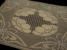 Load image into Gallery viewer, Butterflies and Anemones Crochet Table Mat Filet Crochet Ecru (Light Brown) Cotton Lace Doily