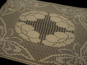 Butterflies and Anemones Crochet Table Mat Filet Crochet Ecru (Light Brown) Cotton Lace Doily