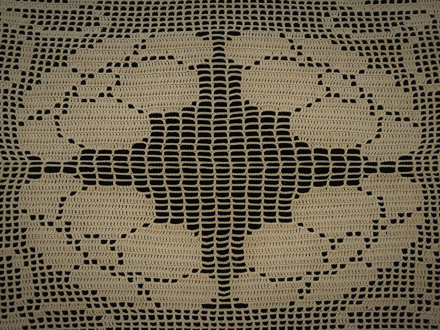Butterflies and Anemones Crochet Table Mat Filet Crochet Ecru (Light Brown) Cotton Lace Doily