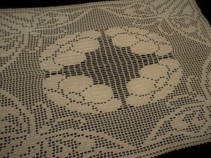Butterflies and Anemones Crochet Table Mat Filet Crochet Ecru (Light Brown) Cotton Lace Doily