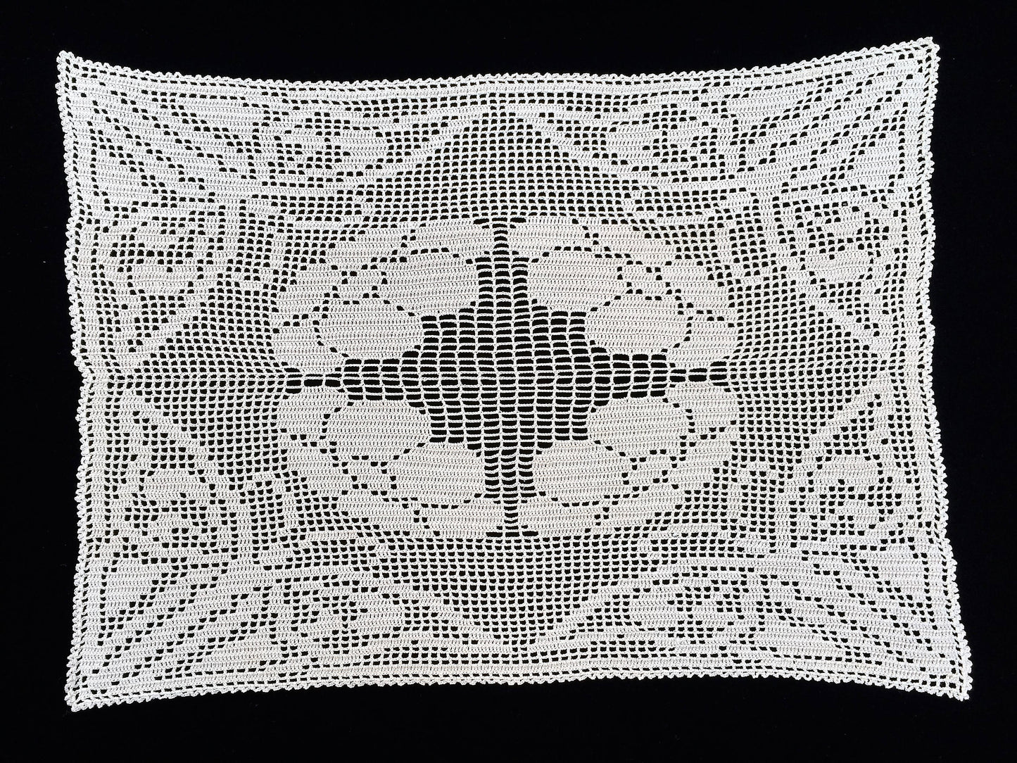Butterflies and Anemones Crochet Table Mat Filet Crochet Ecru (Light Brown) Cotton Lace Doily