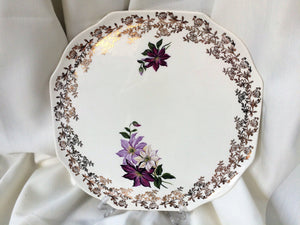 Lord Nelson Pottery England Vintage Flat Cake Plate with Dahlias
