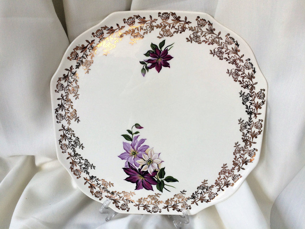 Lord Nelson Pottery England Vintage Flat Cake Plate with Dahlias