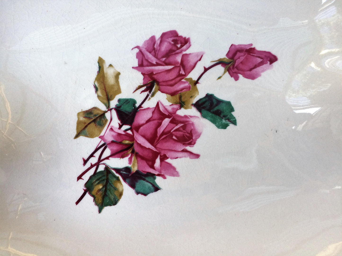 Lord Nelson Pottery England Vintage Oval Platter with Handles: Pink/Red Roses Design.