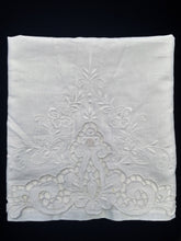 Load image into Gallery viewer, Vintage White on White Madeira Embroidered Large Linen and Lace Guest Towel