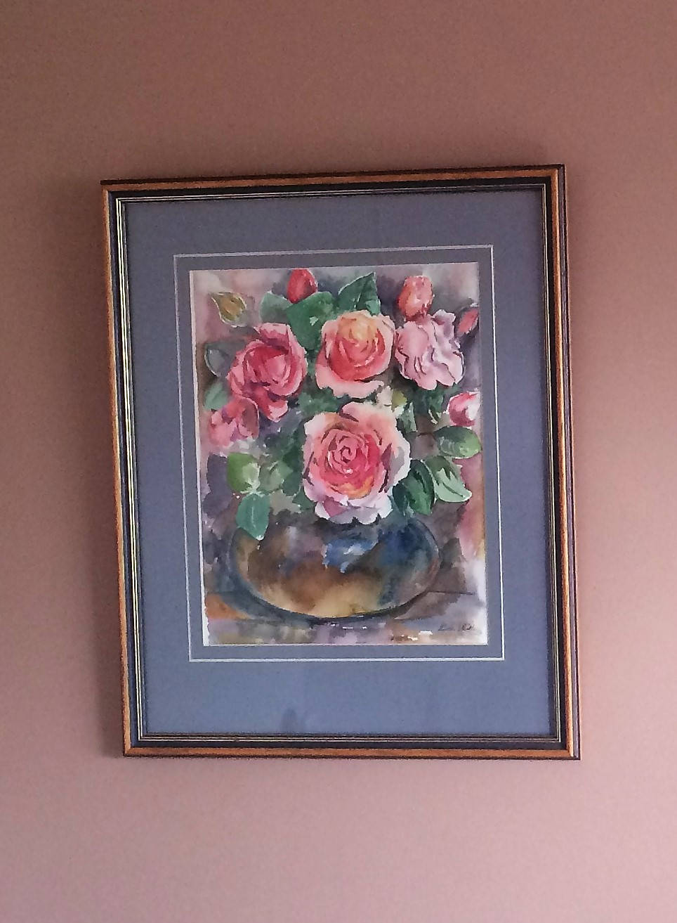 Original Phyllis Veith Watercolour Still Life Flowers/Roses Pastel Painting