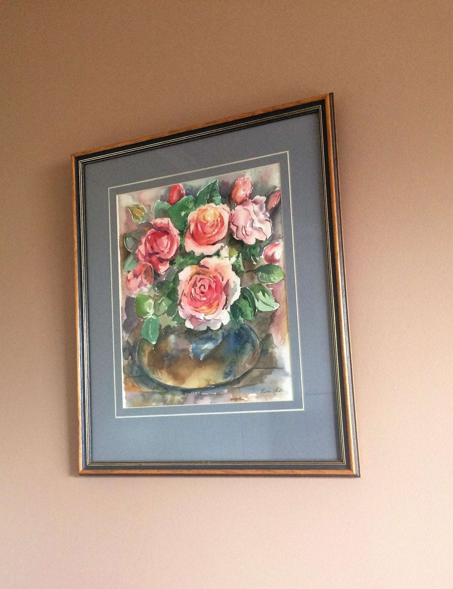 Original Phyllis Veith Watercolour Still Life Flowers/Roses Pastel Painting