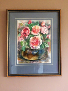 Original Phyllis Veith Watercolour Still Life Flowers/Roses Pastel Painting