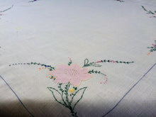 Load image into Gallery viewer, Antique or Vintage Hand Embroidered Applique White Batiste Linen Tablecloth