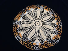 Load image into Gallery viewer, Vintage Yellow and Variegated Orange Round Crocheted Cotton Lace Doily