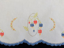 Load image into Gallery viewer, Vintage Embroidered Blue Waffle Linen Tea or Guest Towel with Blue Crocheted Edge