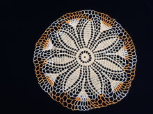 Load image into Gallery viewer, Vintage Yellow and Variegated Orange Round Crocheted Cotton Lace Doily