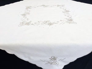 Machine Embroidered Vintage Ivory/Ecru Openwork Tablecloth