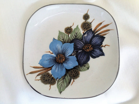 Wood & Sons Burslem, Small Square Ring/Pin/Soap Dish with Blue Flowers