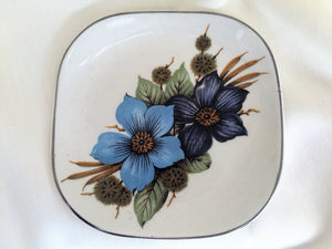 Wood & Sons Burslem, Small Square Ring/Pin/Soap Dish with Blue Flowers